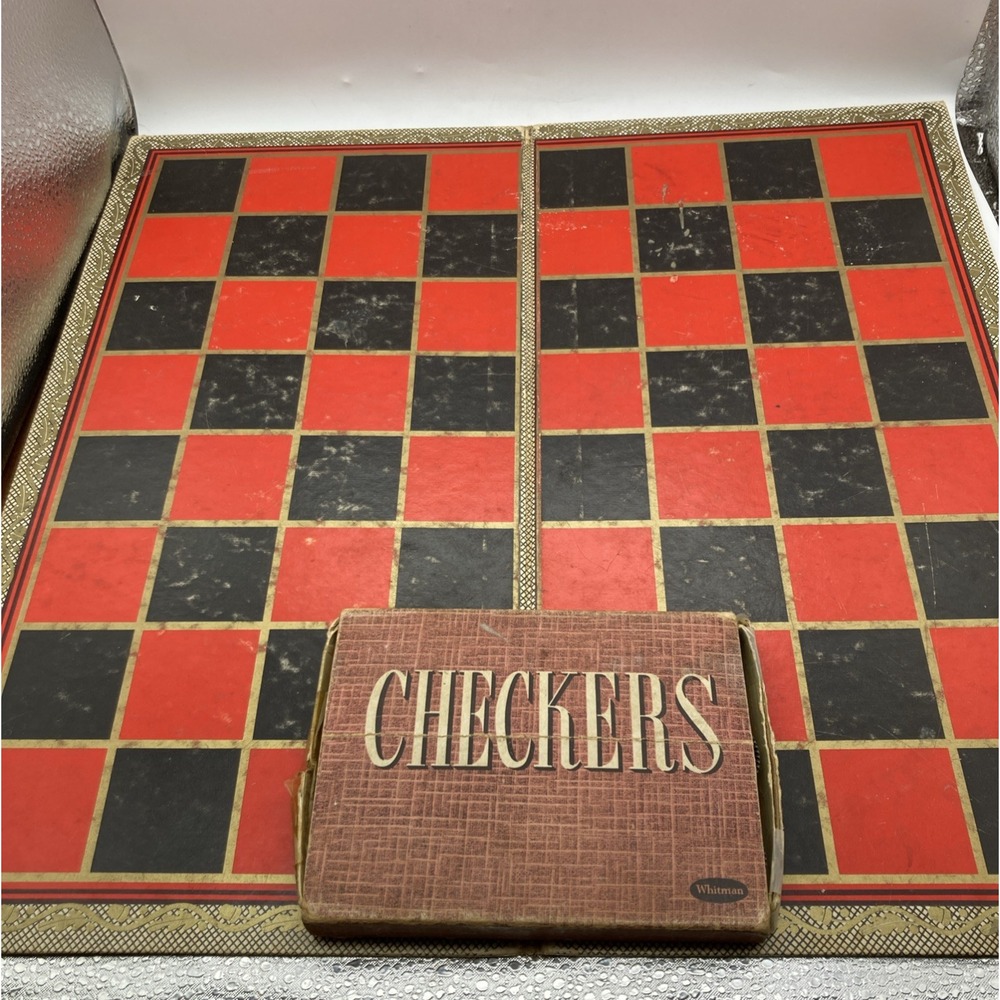 Vintage 1950's Whitman Checkers Set Board, Box Of Checkers, No Outside Box